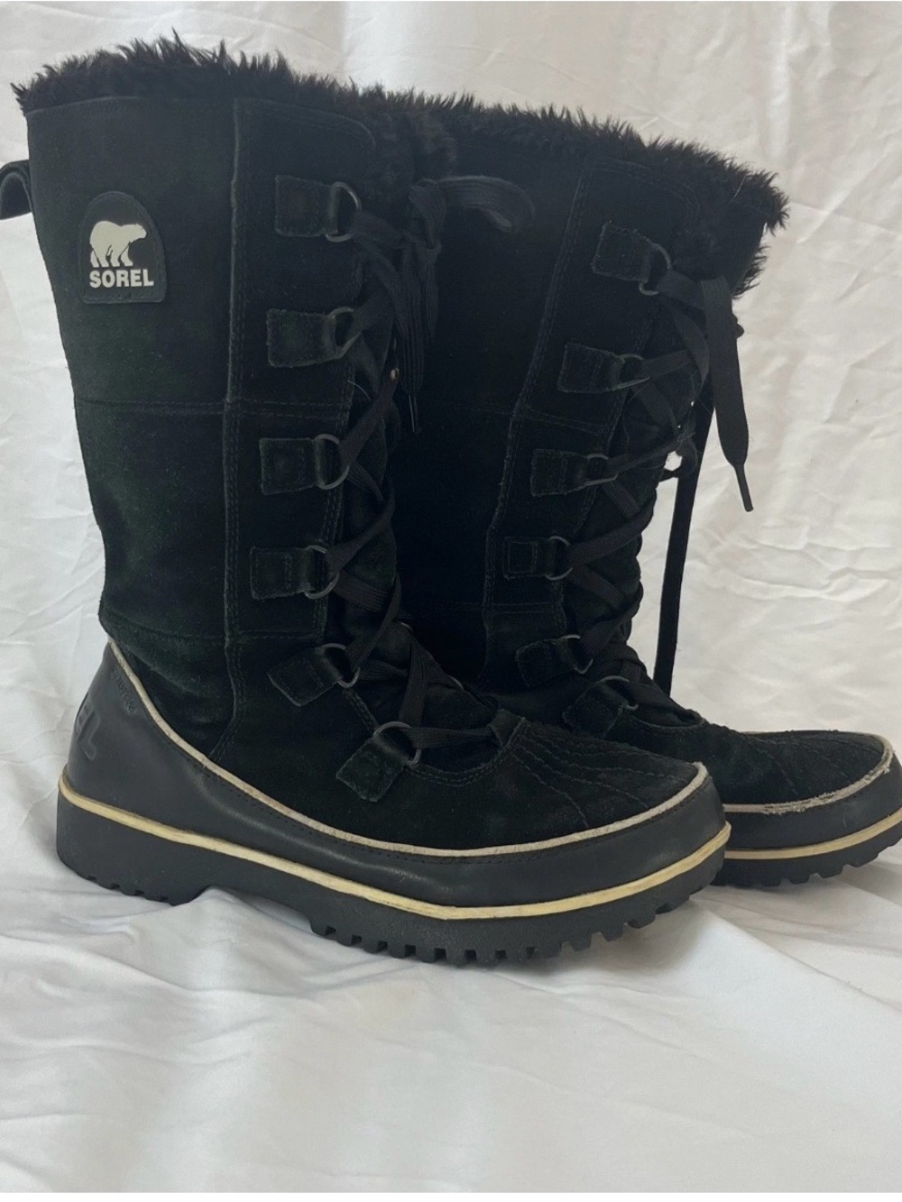 Sorel Black Tivoli High Lace-Up Faux Fur Trim Tall Waterproof Winter Boots